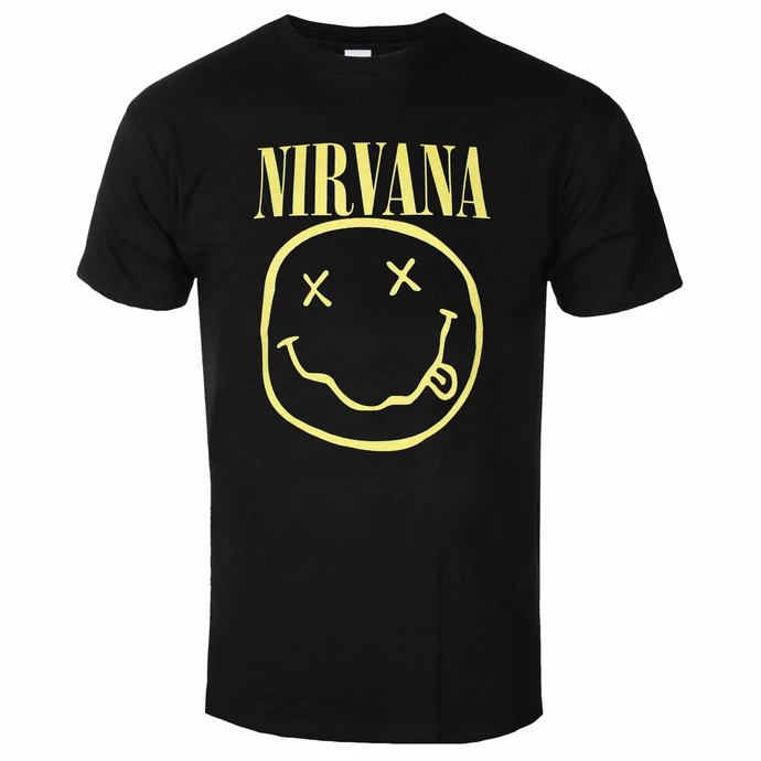 Men's T-shirt Nirvana - Yellow Smiley - Black - ROCK OFF