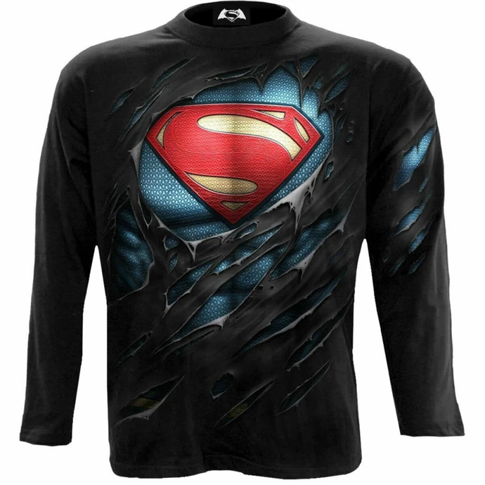 Men's T-shirt Long Sleeve SPIRAL - Superman - RIPPED - Black
