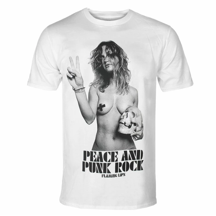 Women's T-shirt Flaming Lips Peace & Punk Rock Girl WHT - ROCK OFF