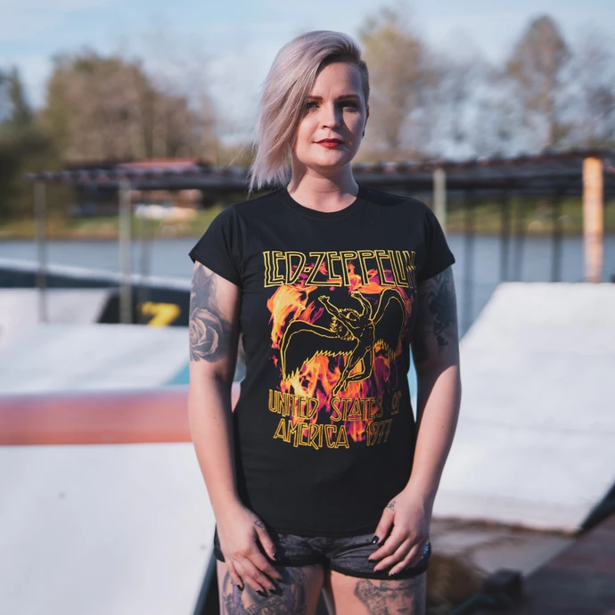 T-shirt Metal Women's Led Zeppelin - Black Flames - NNM - Image 2