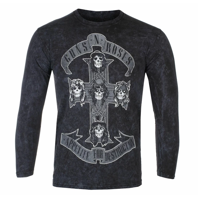 Men's Long-sleeved T-shirt Guns N' Roses - Monochrome Cross - BLACK Dip-Dye - ROCK OFF